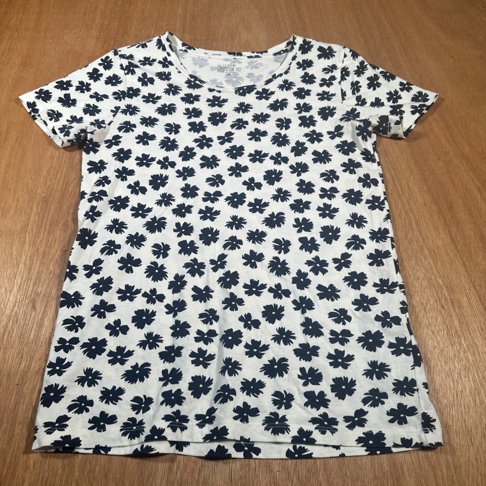 J.Crew Collector Tee Women XS White black Floral Cotton Short Sleeve Shirt